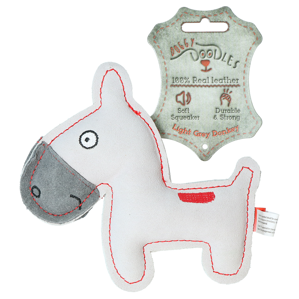 Doggy Doodles Hundespielzeug Esel, Rindsleder, hellgrau