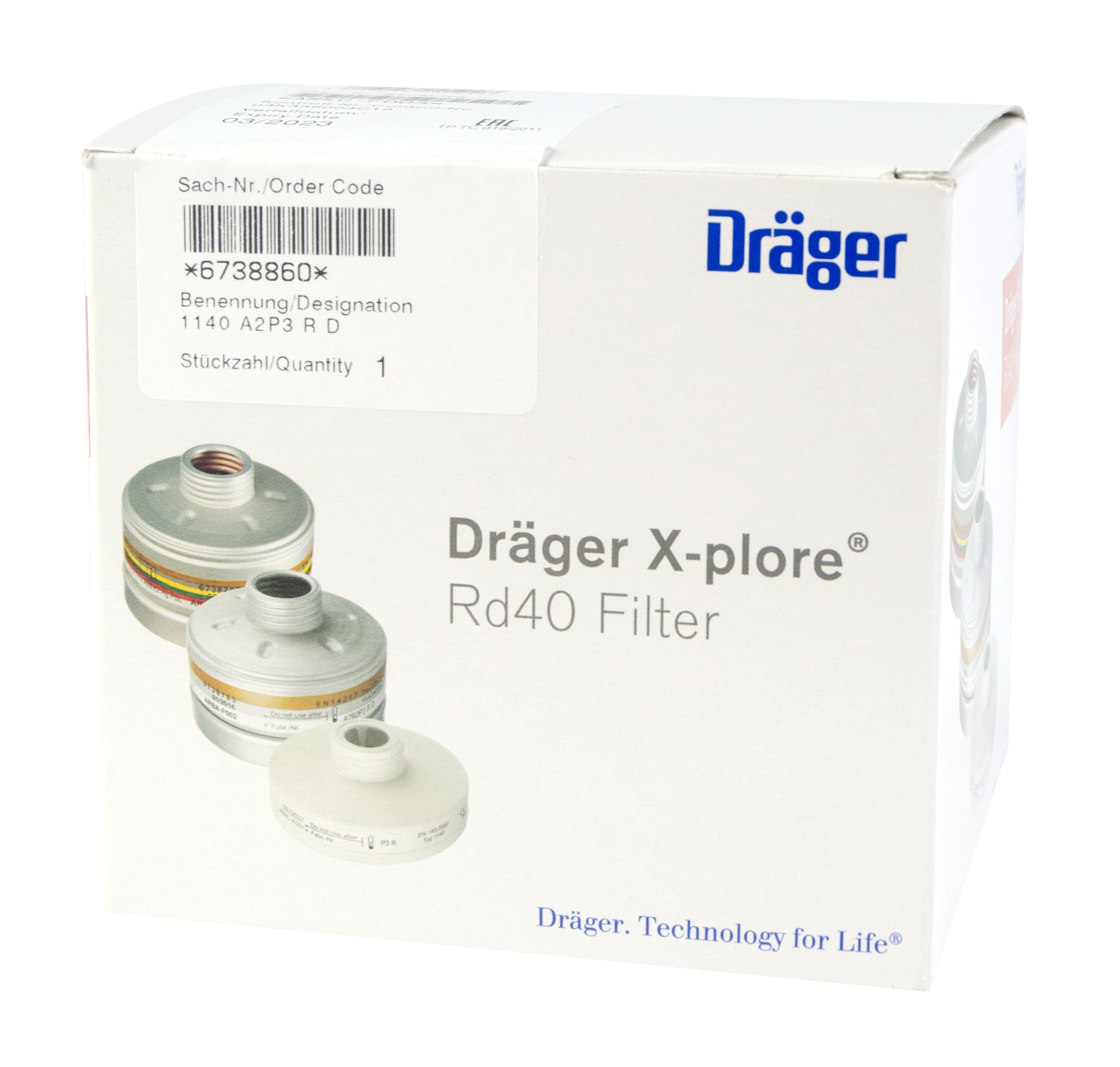 Dräger Filter RD 40, A2-P3, Ø 4 cm