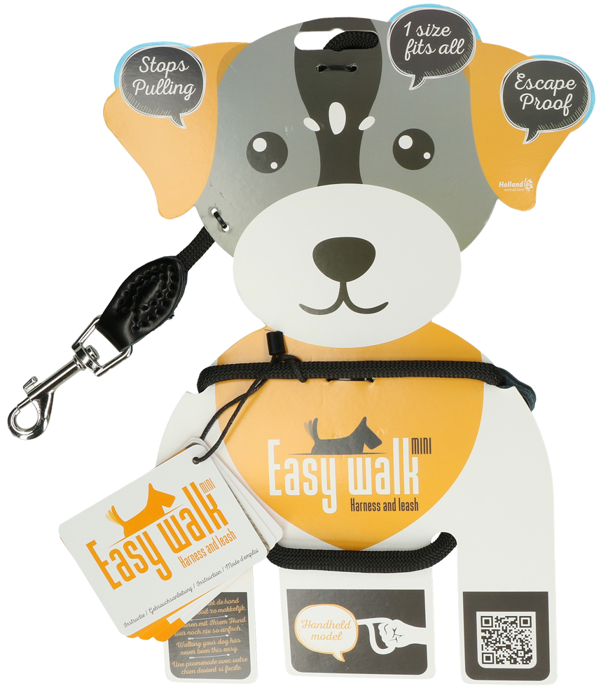 Easy Walk Schultermodell-Geschirr mit Leine, Mini, schwarz, 300 cm