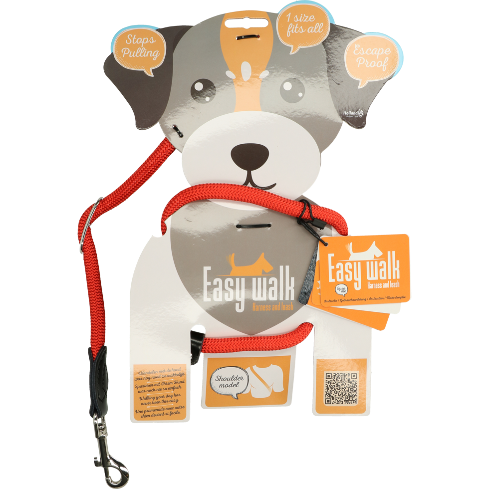 Easy Walk Schultergeschirr mit Leine, Mini, Rot, 300 cm