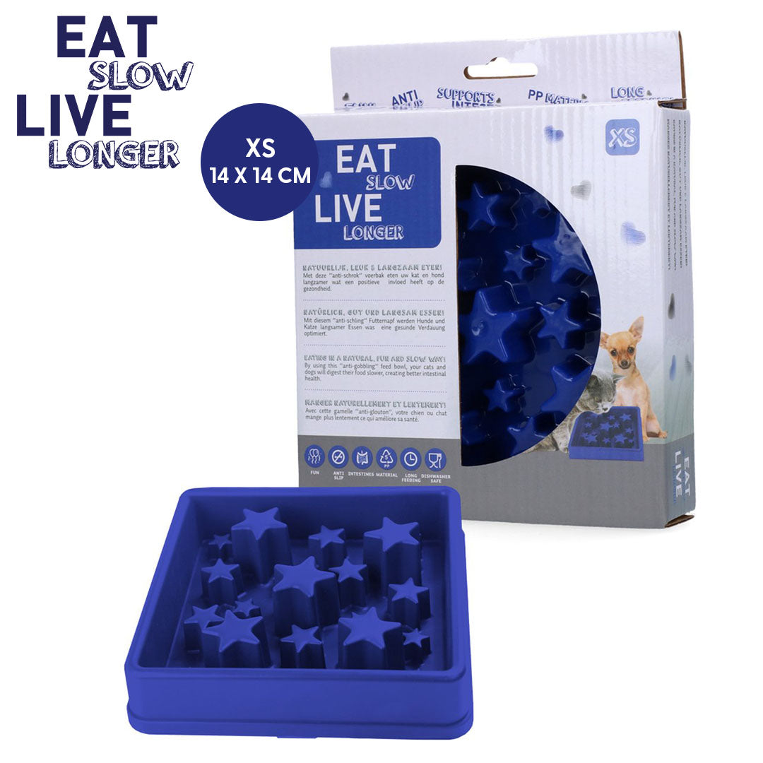 Eat Slow Live Longer Anti-Schlingnapf, Star, Blau, XS, Ø 14 cm