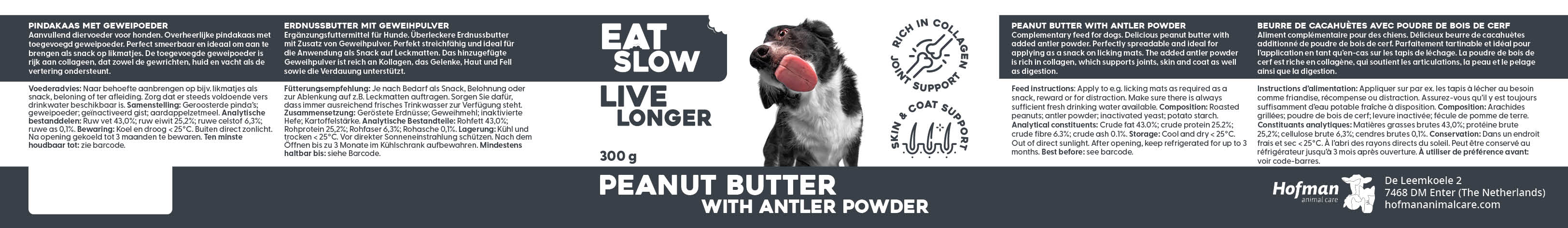 Eat Slow Live Longer Erdnussbutter mit Geweihpulver, Hund, 300 g