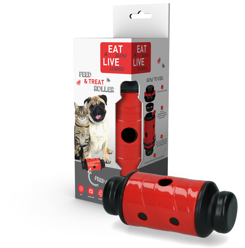 Eat Slow Live Longer Futter- und Snackroller, rot, S, 16,5 x Ø 7 cm