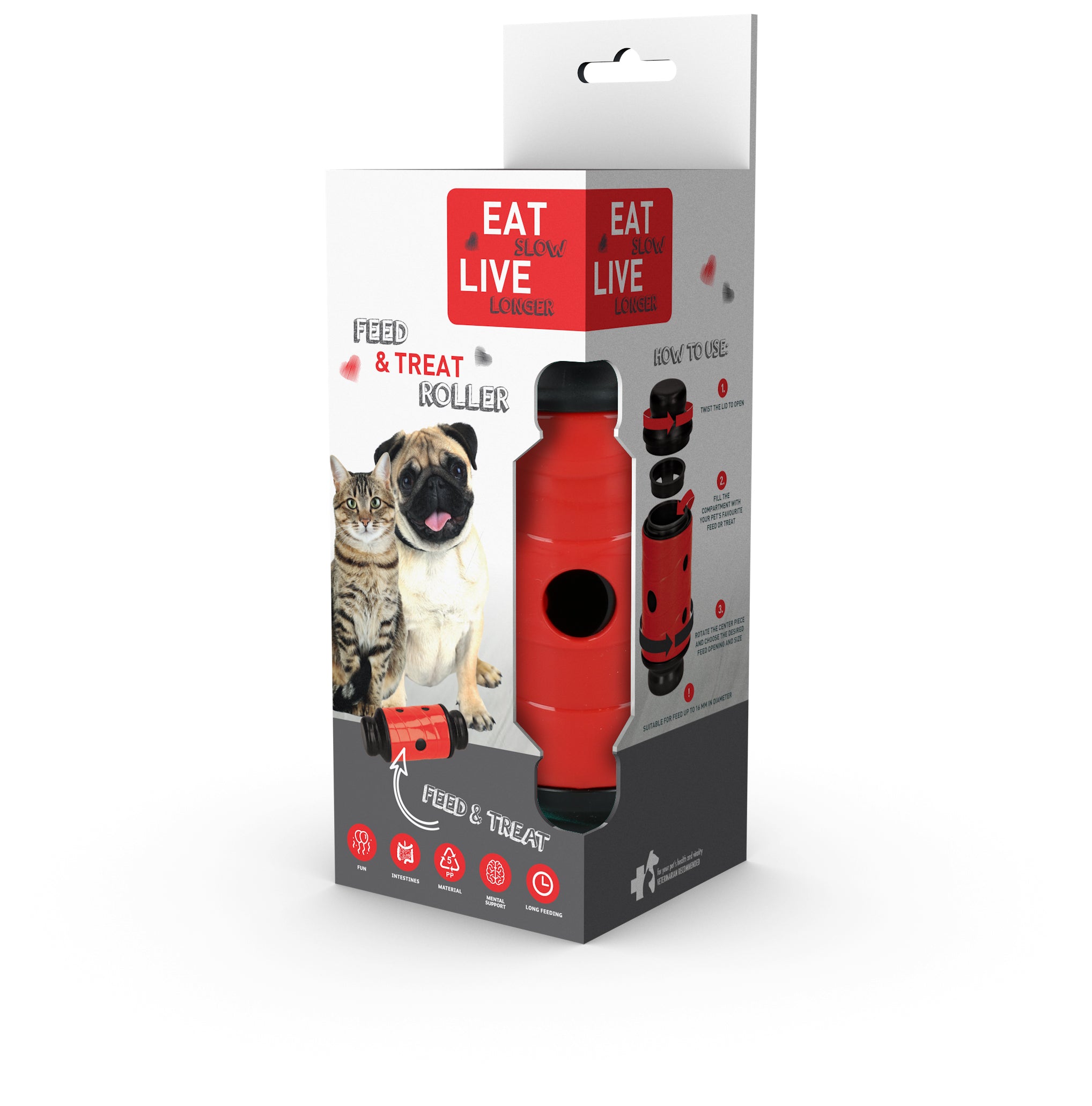 Eat Slow Live Longer Futter- und Snackroller, rot, S, 16,5 x Ø 7 cm