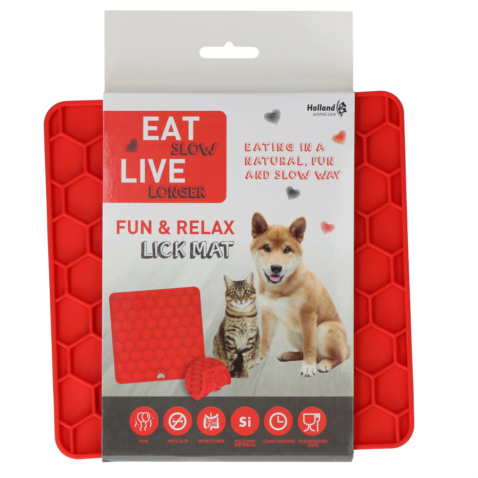 Eat Slow Live Longer Schleckmatte, Silikon, Honigwaben, rot