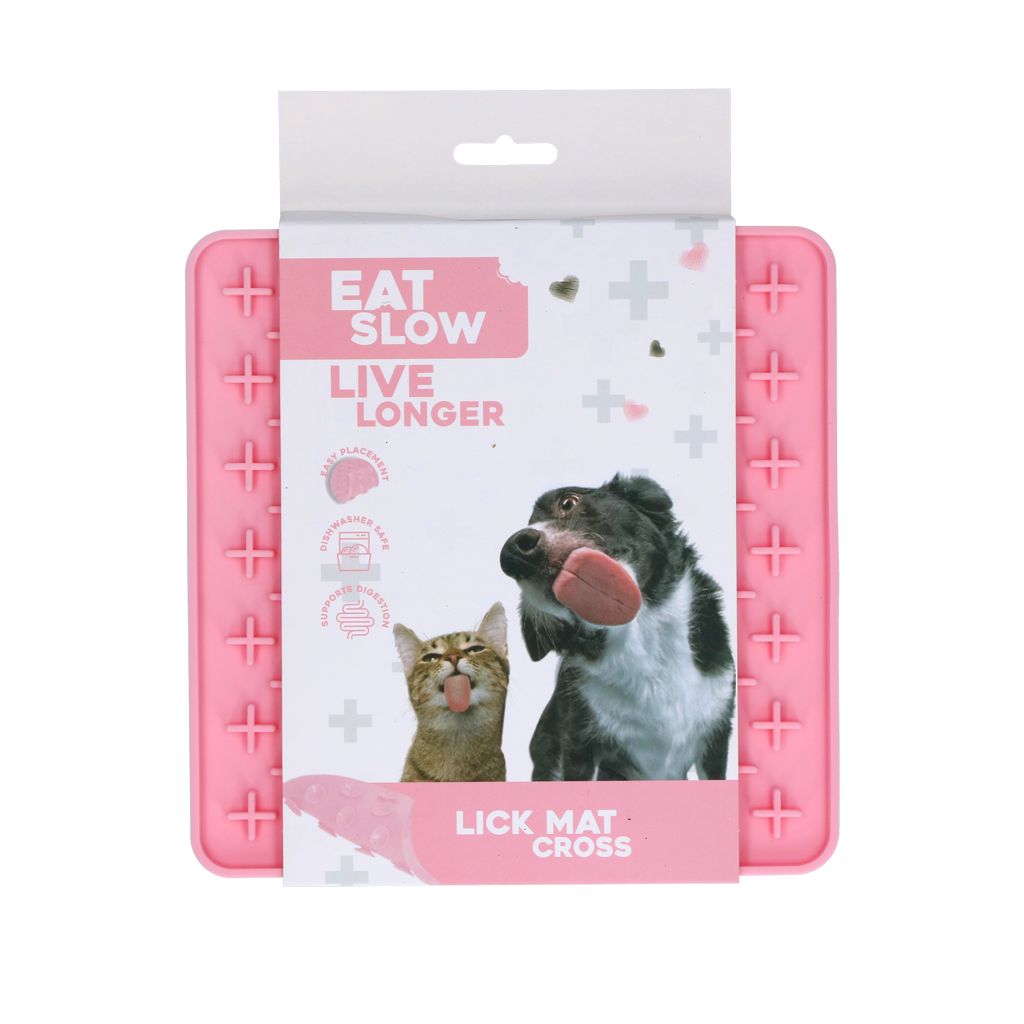 Eat Slow Live Longer Schleckmatte, Kreuzmuster, Silikon, 19 x 19 cm, rosa