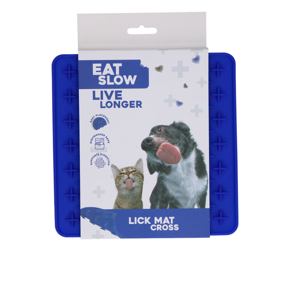 Eat Slow Live Longer Leckmatte, Kreuzmuster, Silikon, blau, 19 x 19 cm