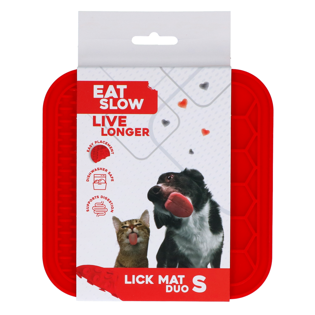 Eat Slow Live Longer Leckmatte Duo, S, 15 x 15 cm, Silikon, rot