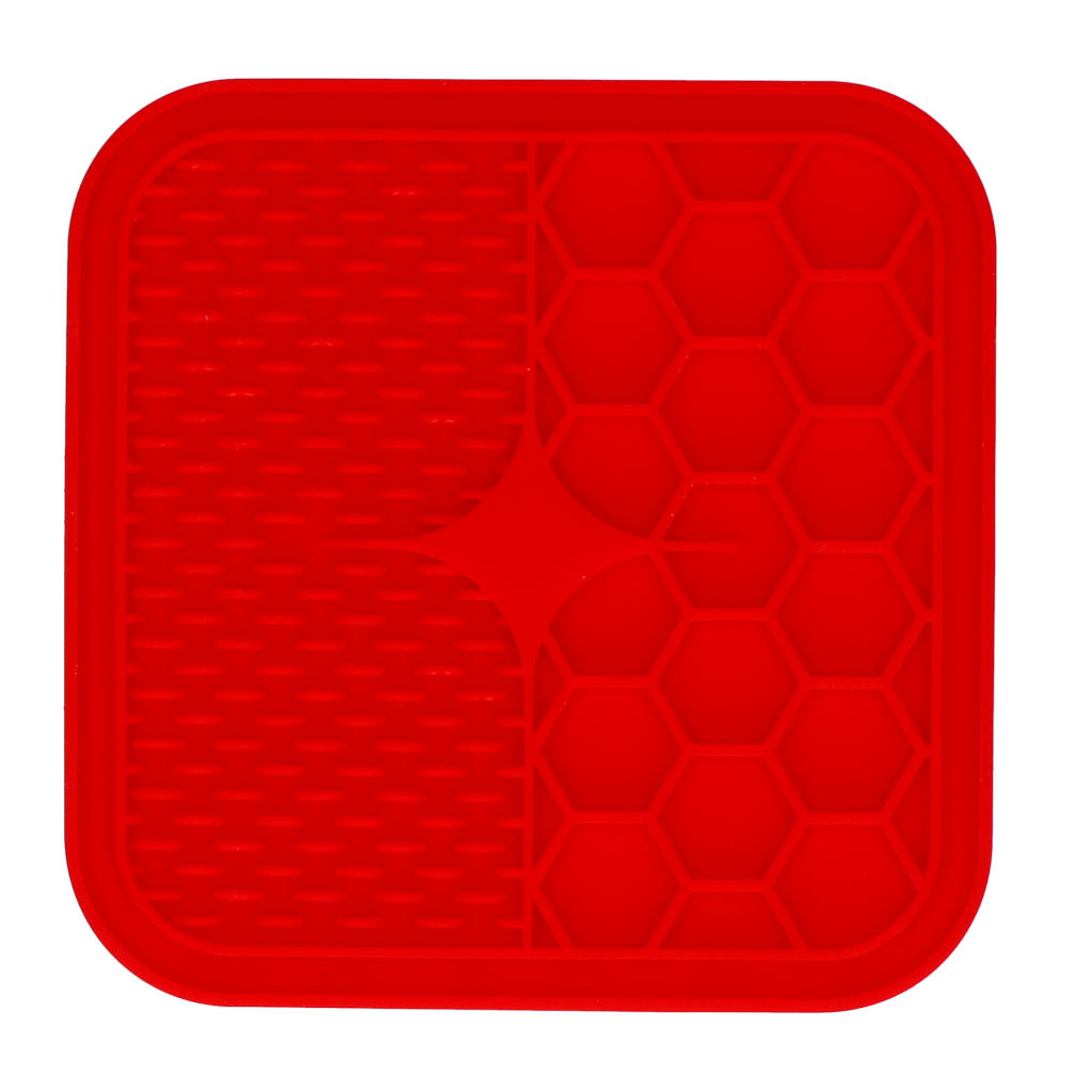 Eat Slow Live Longer Leckmatte Duo, S, 15 x 15 cm, Silikon, rot