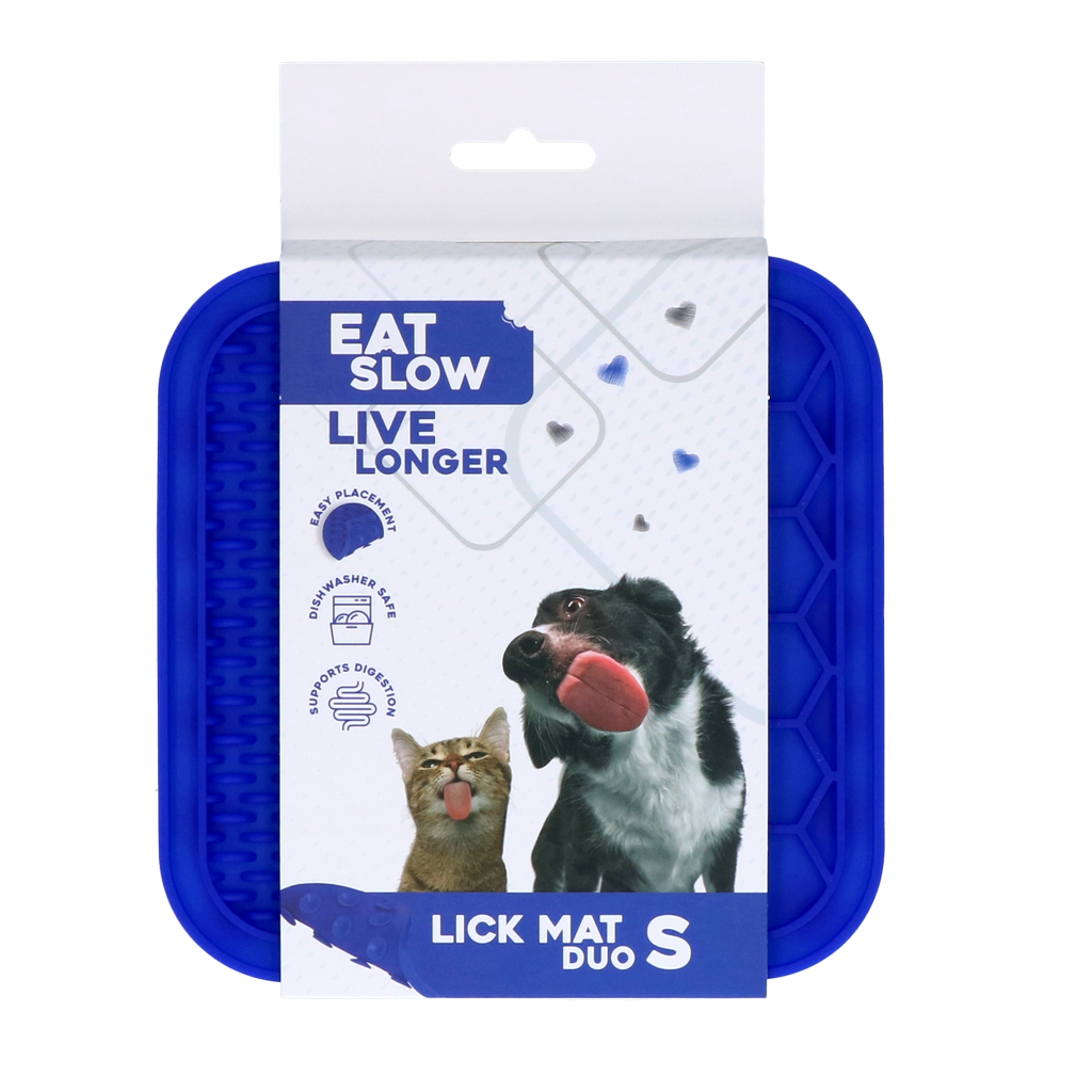 Eat Slow Live Longer Leckmatte Duo, S, 15 x 15 cm, blau