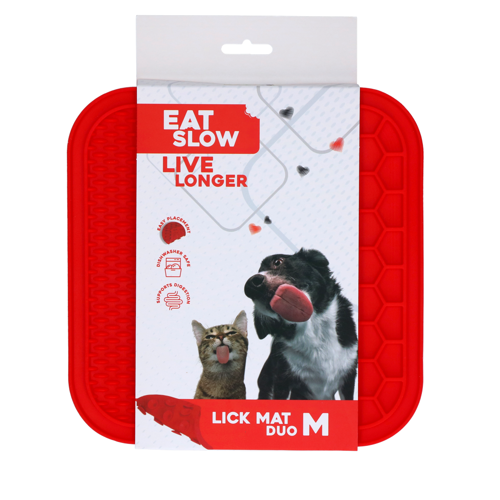 Eat Slow Live Longer Leckmatte Duo, M, 21 x 21 cm, rot