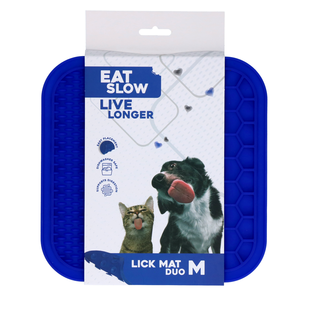 Eat Slow Live Longer Leckmatte Duo, Silikon, M, 21 x 21 cm, blau