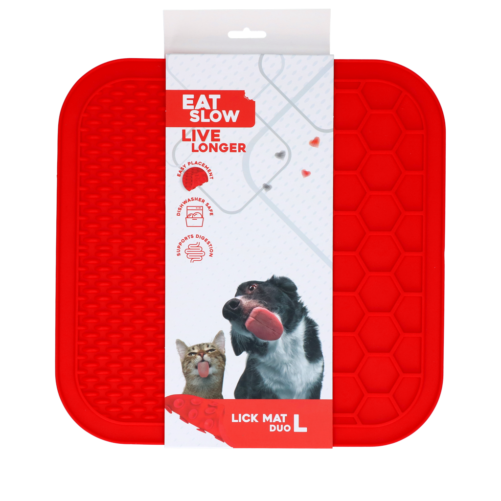 Eat Slow Live Longer Leckmatte, Duo, L, 30 x 30 cm, Silikon, rot