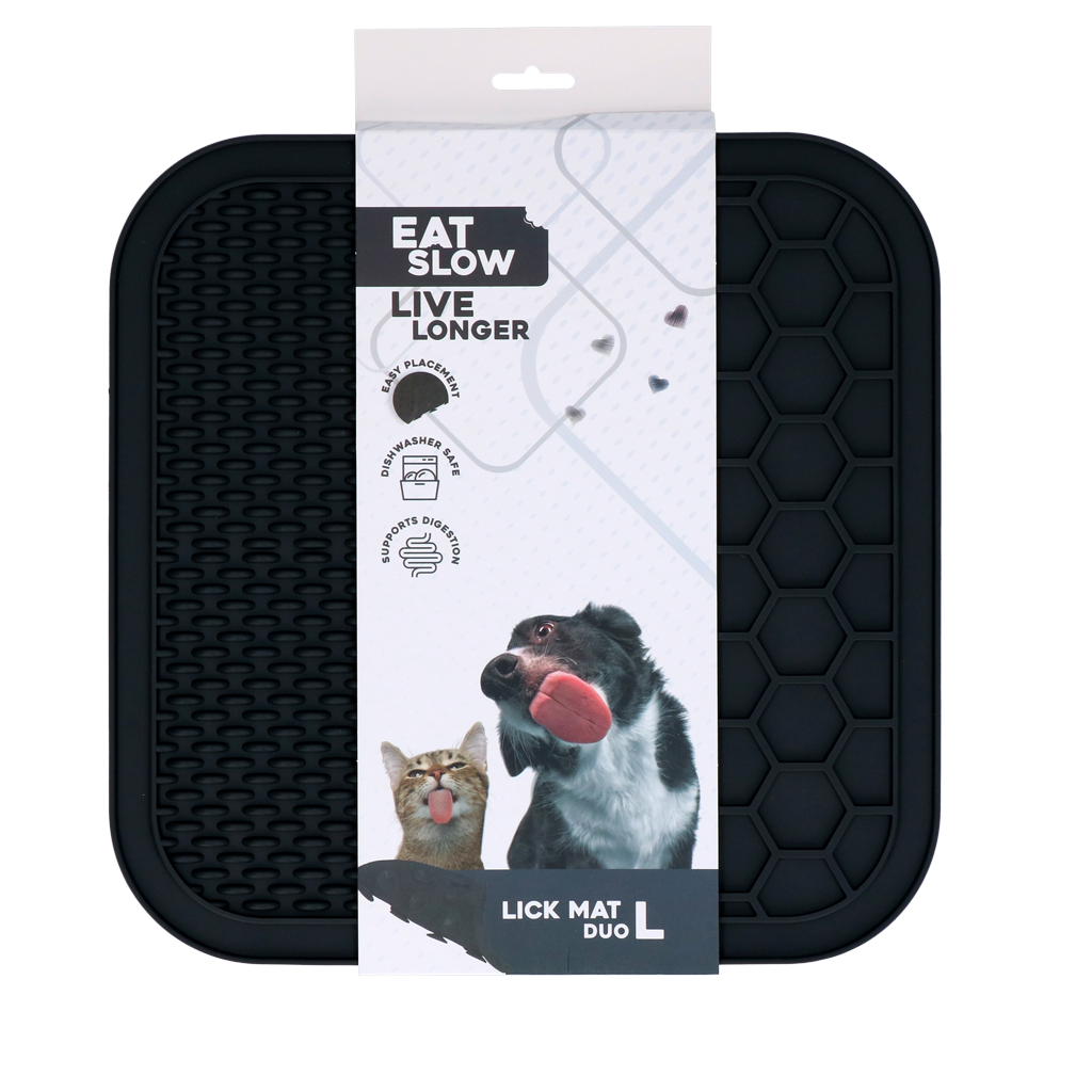 Eat Slow Live Longer Leckmatte Duo, L, 30 x 30 cm, Silikon, grau