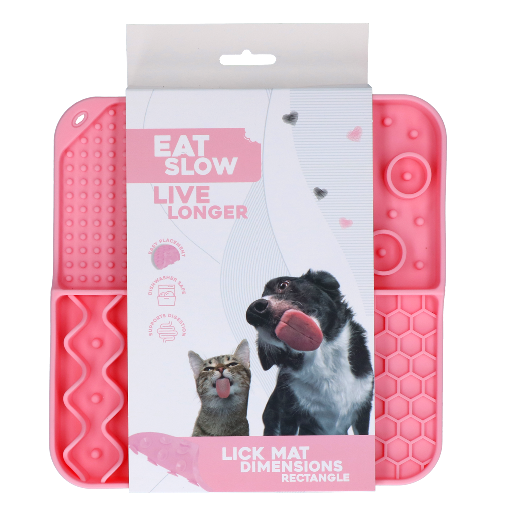 Eat Slow Live Longer Leckmatte, Silikon, 21 x 21 cm, rosa