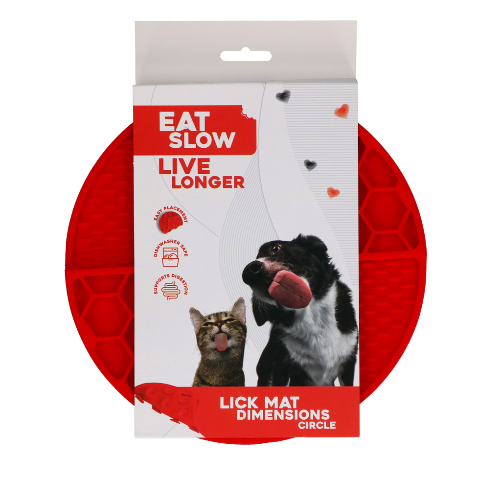 Eat Slow Live Longer Leckmatte, rund, Silikon, rot, Ø 21 cm