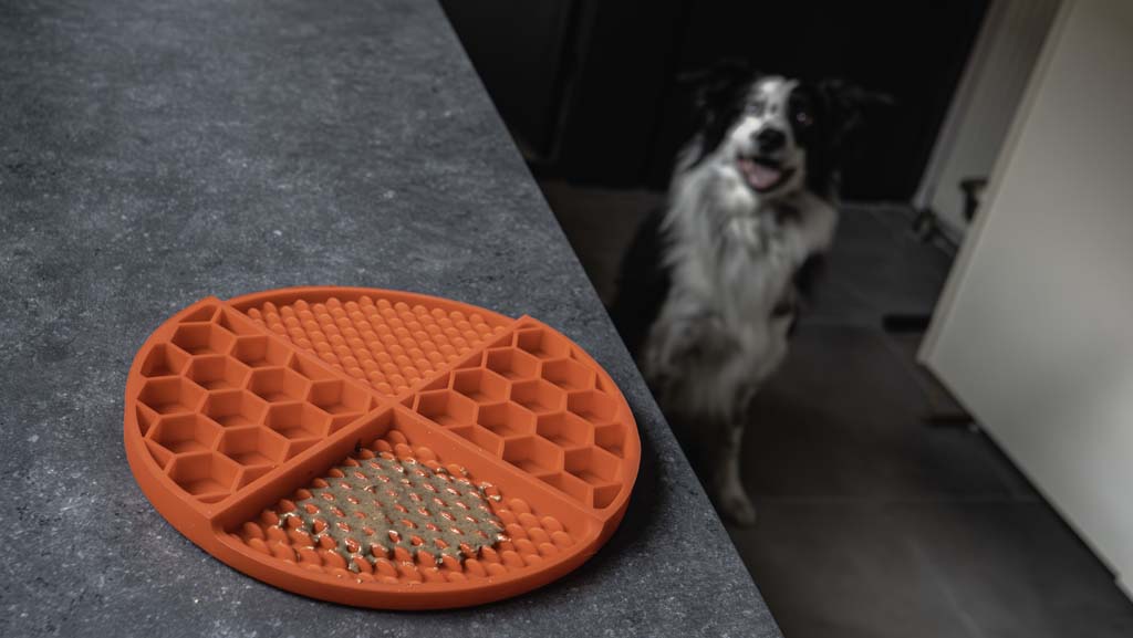 Eat Slow Live Longer Leckmatte, rund, Silikon, rot, Ø 21 cm