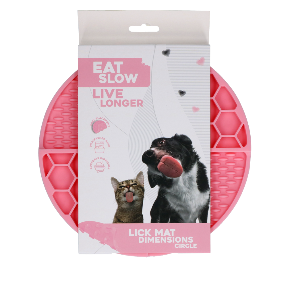 Eat Slow Live Longer Leckmatte, rund, Silikon, rosa, Ø 21 cm