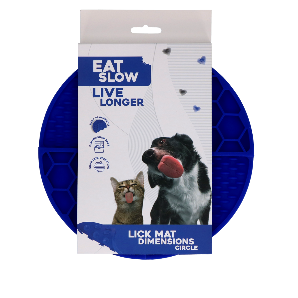Eat Slow Live Longer Leckmatte, rund, Ø 21 cm, Silikon, blau