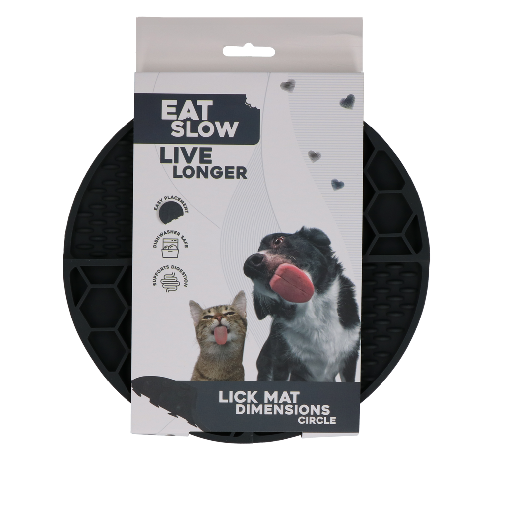 Eat Slow Live Longer Leckmatte, rund, Silikon, Saugnäpfe, grau, Ø 21 cm