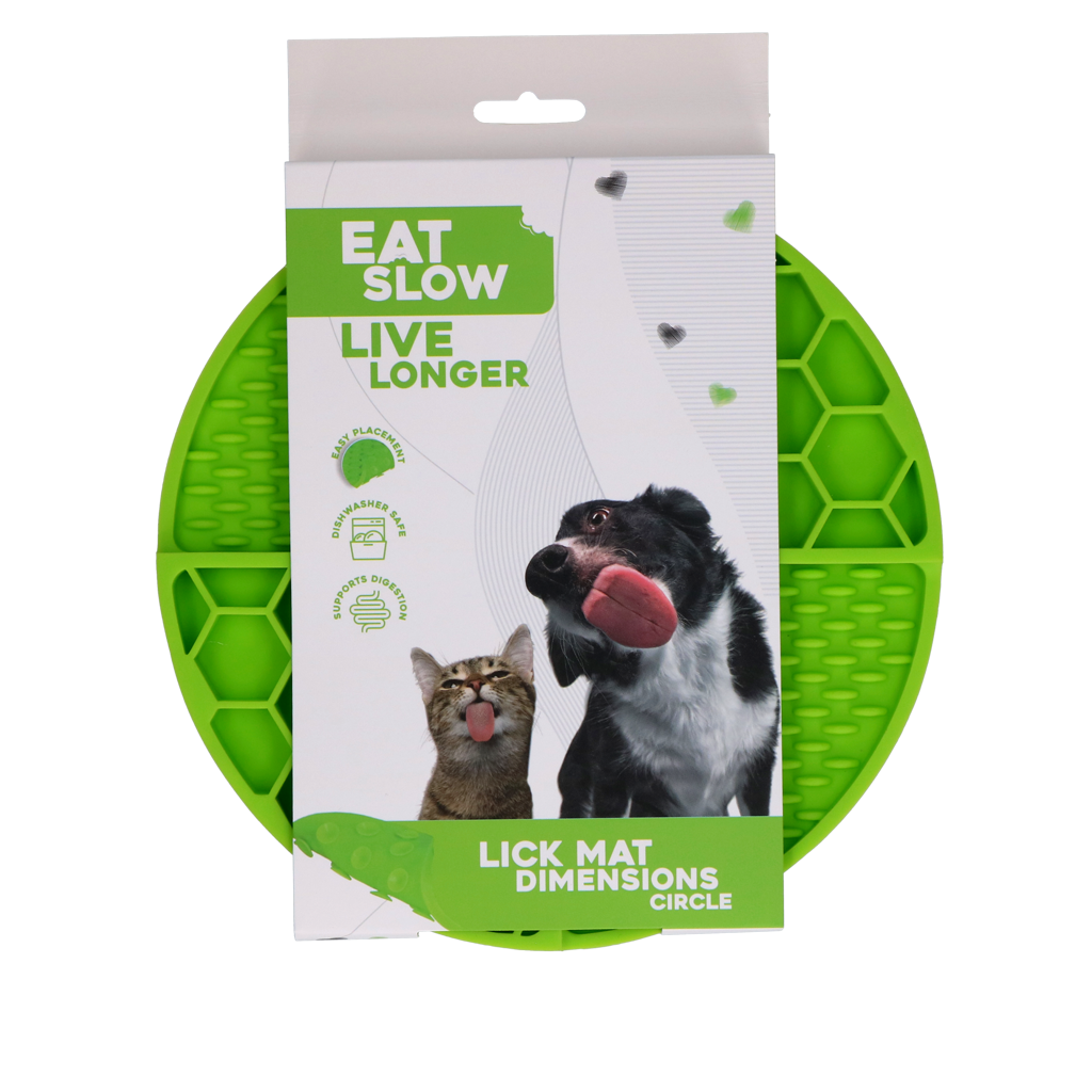 Eat Slow Live Longer Leckmatte, rund, Silikon, Ø 21 cm, grün
