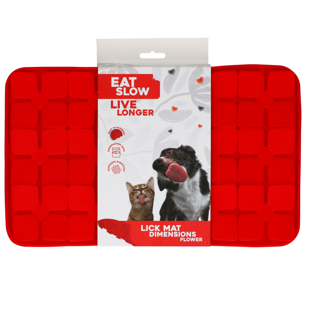Leckmatte Hund, Katze, Silikon, Blumen-Design, rot, 21 x 34 cm