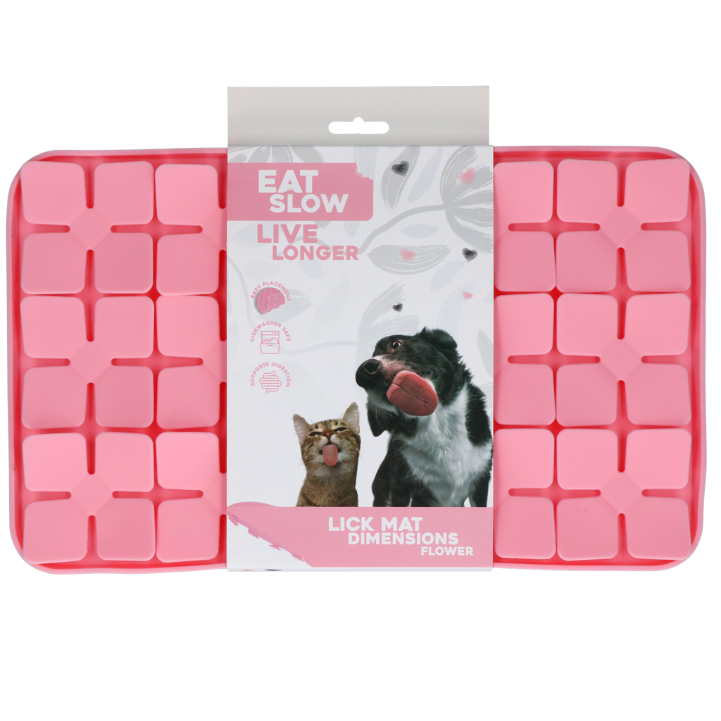 Leckmatte Hund, Katze, Silikon, 21 x 34 cm, Flower, rosa, Eat Slow Live Longer