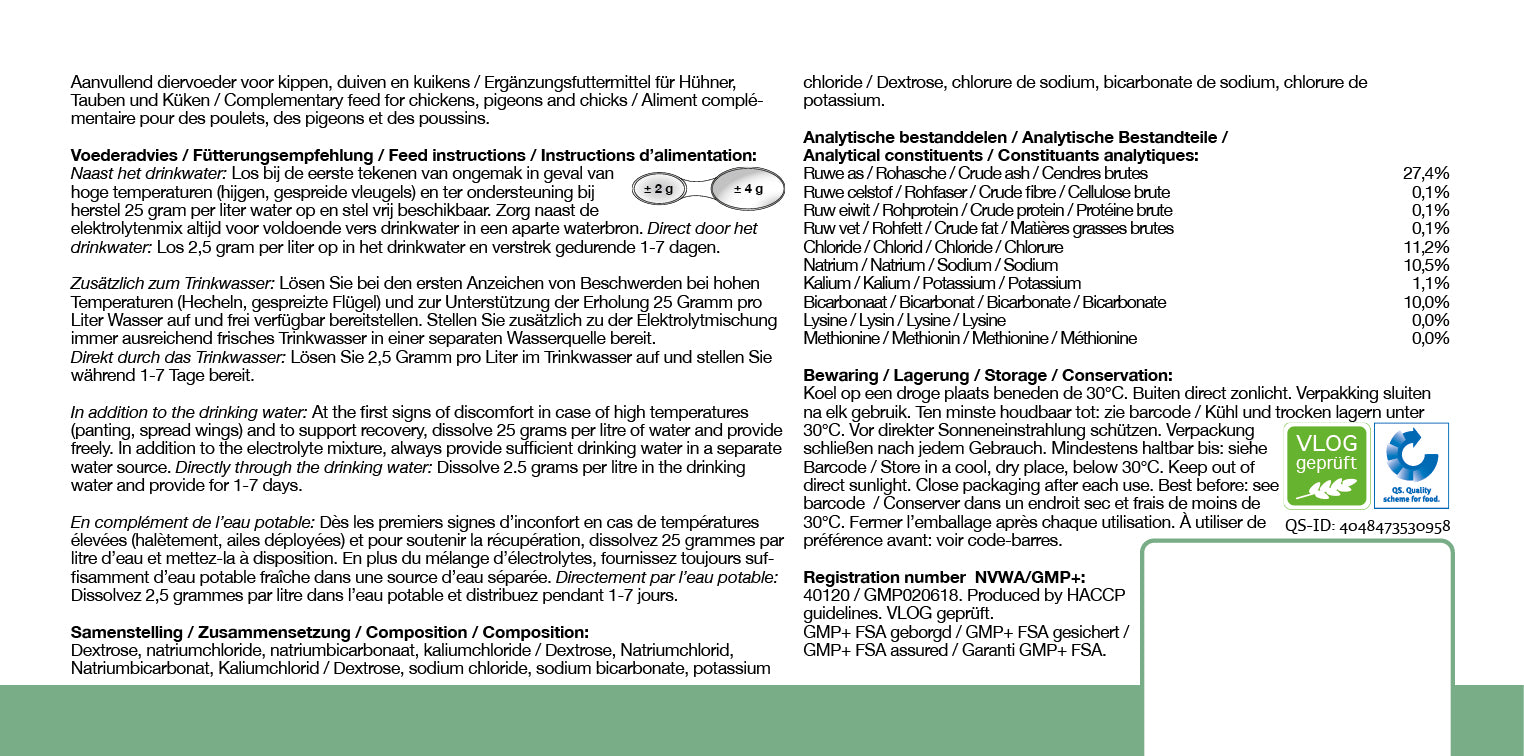 Excellent Elektrolytmischung, Ergänzungsfuttermittel für Hühner, Tauben, Küken, 250 g