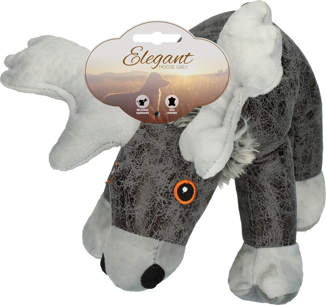 Hundespielzeug Elch, Plüsch, Grau, mit Quietscher, 29 x 23 x 25 cm