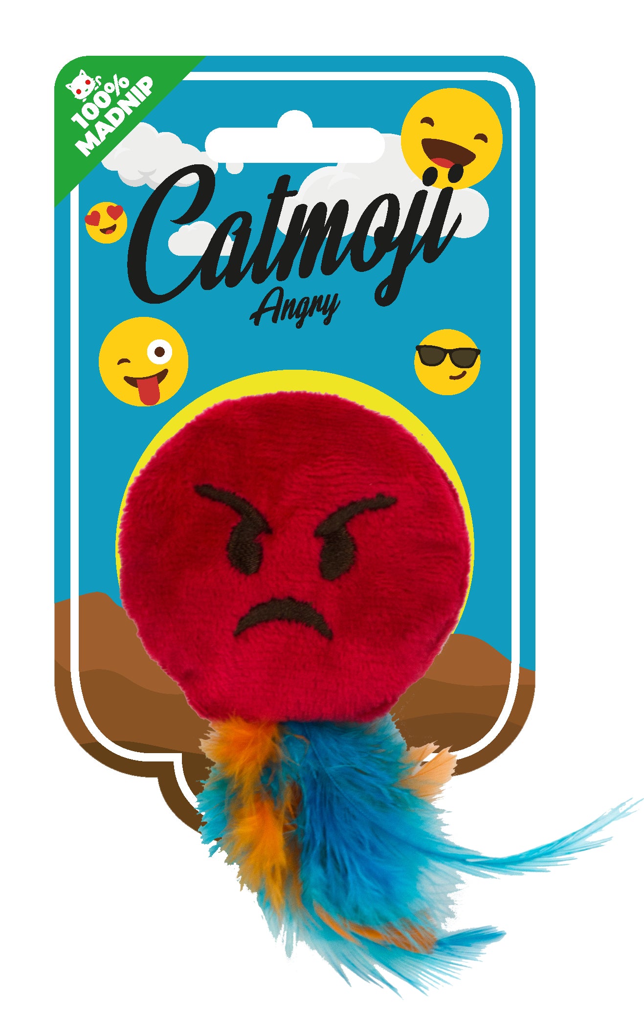 Katzenspielzeug Catmoji Angry, Fleece, Federn, MADNIP, Ø 6 cm
