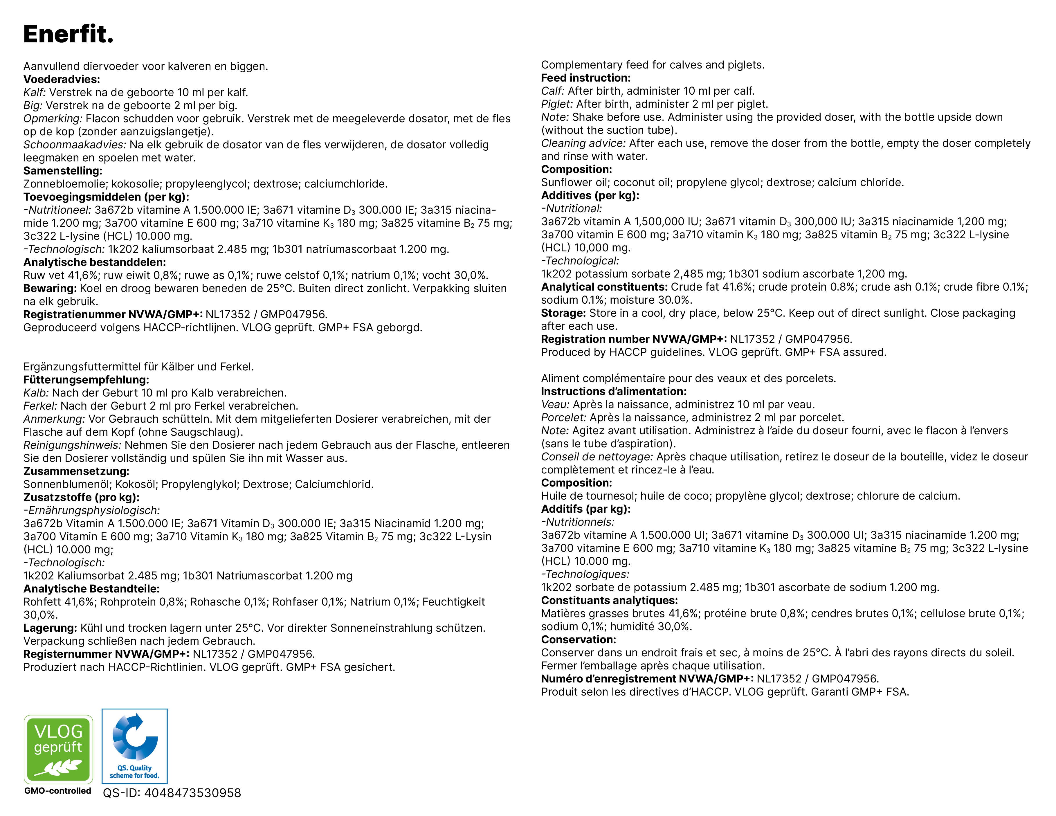 Excellent Enerfit Ergänzungsfuttermittel, Kalb, Ferkel, 100 ml