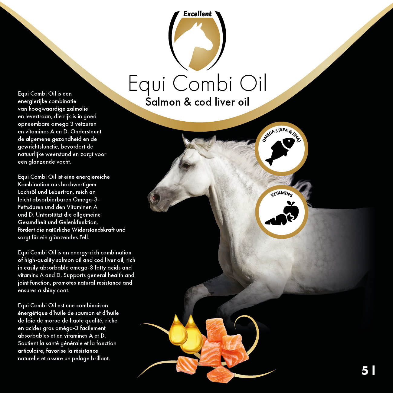Excellent Horse Combi Oil für Pferde, Lachsöl und Lebertran, 5 l
