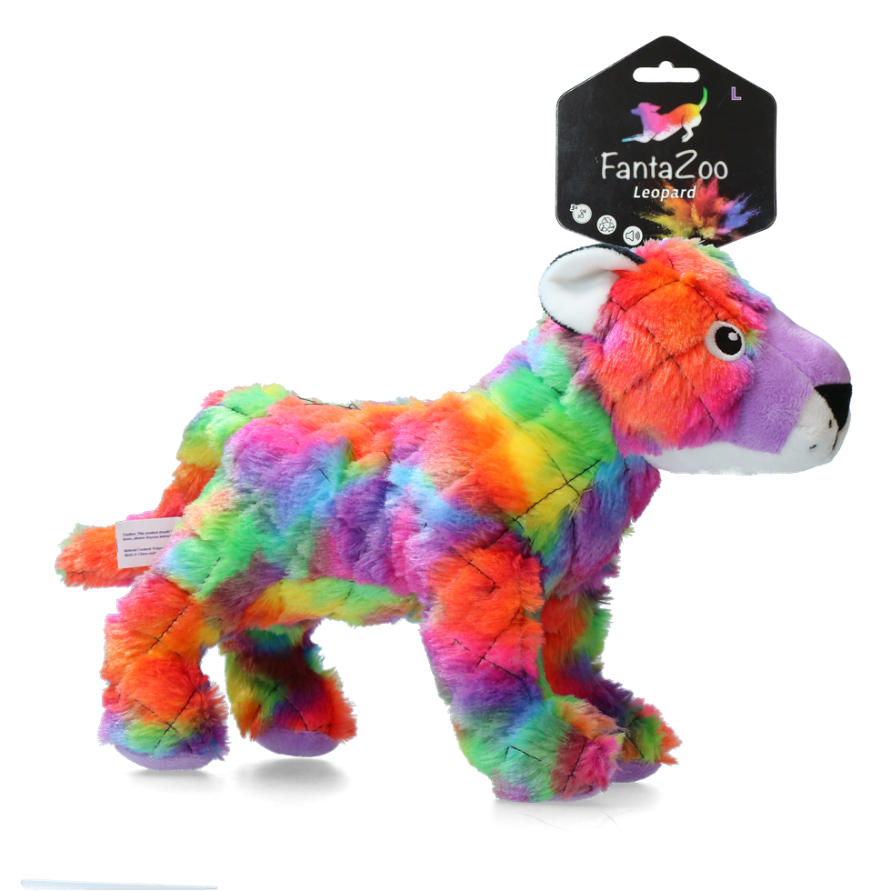 FantaZoo Hundespielzeug Leopard, L, 32 x 16 cm, mit Quietscher, recyceltes Material