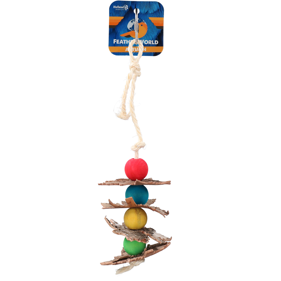 Feather World Vogelspielzeug, Holzblätter, Holzkugeln, 25 cm