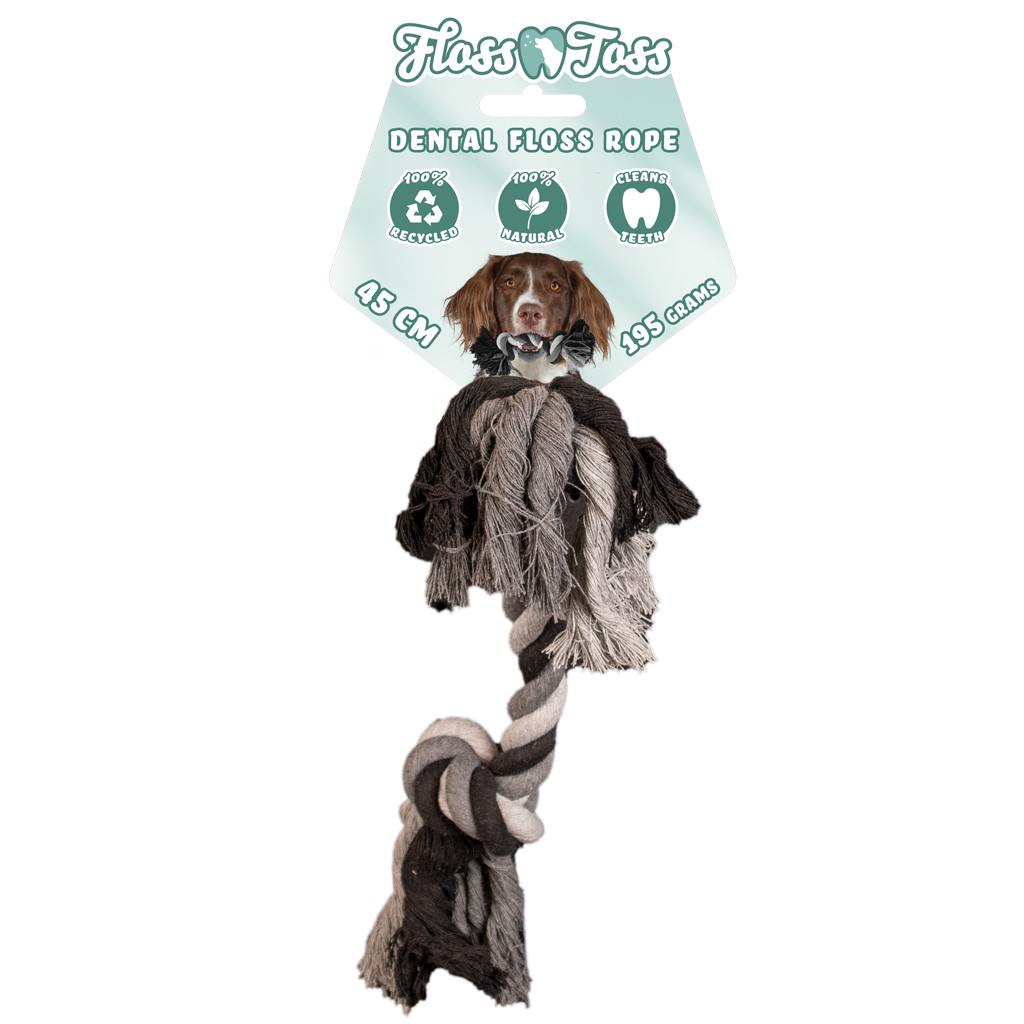 Floss Toss Hundespielzeug Seil, 2 Knoten, Baumwolle, 45 cm, Ø 2,5 cm