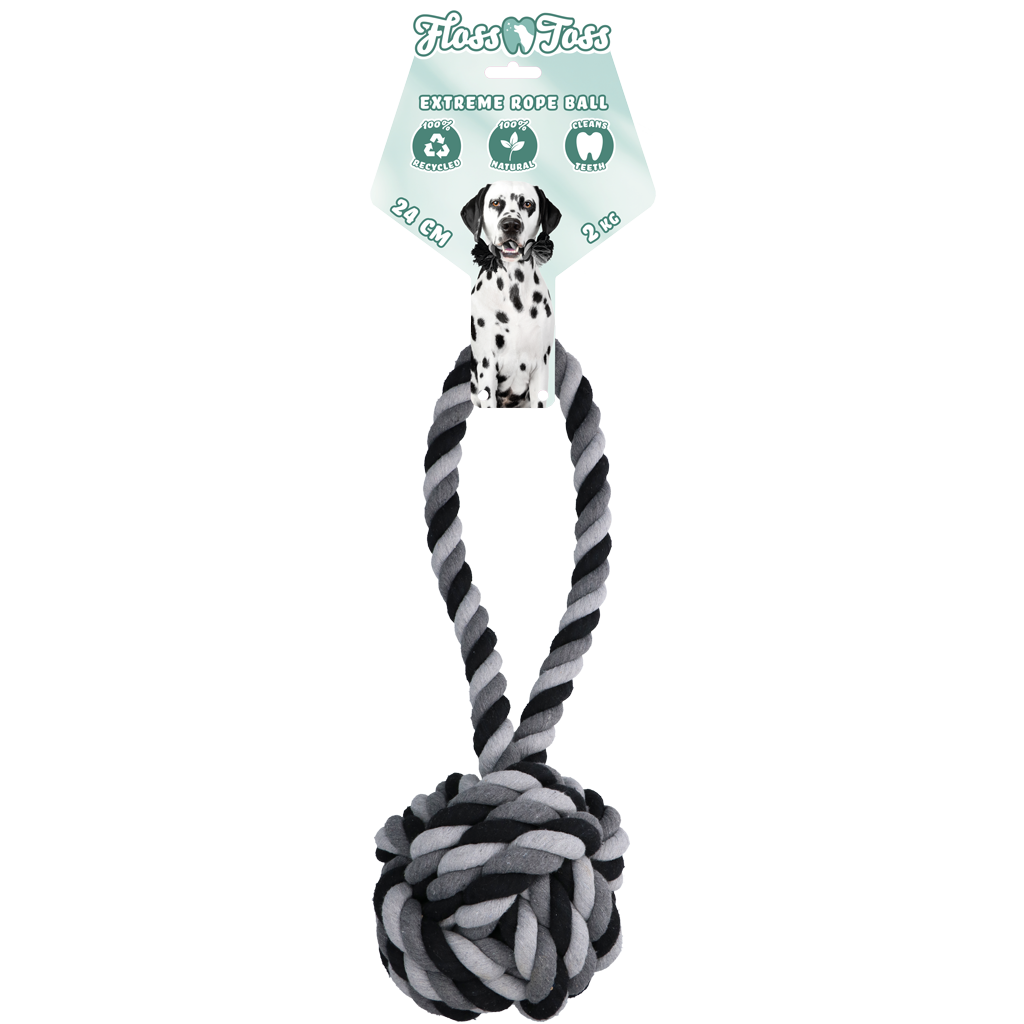 Floss Toss Dental Hundespielzeug, Zerrseil mit Ball, Baumwolle, 60 cm