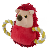 Fuzzle Hundespielzeug, Plüschigel mit Quietscher, Seilschwanz, rot, 26 cm