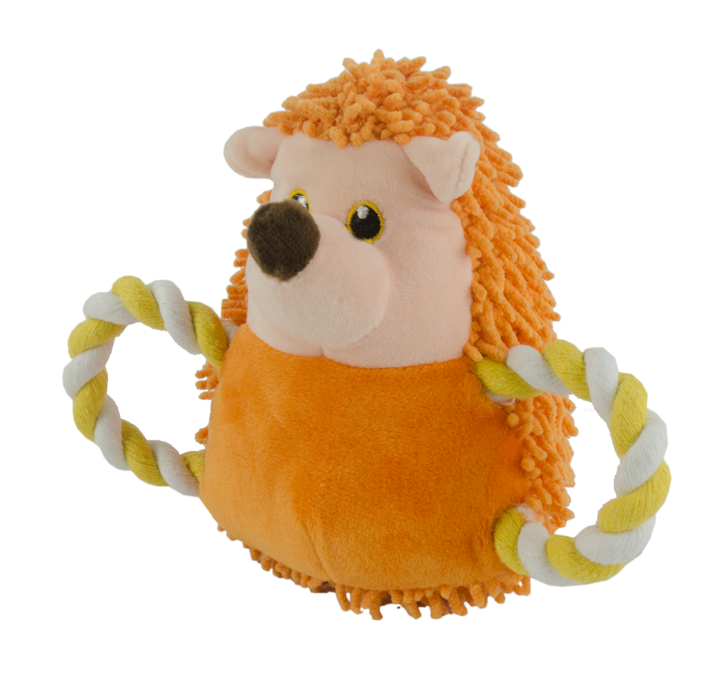 Hundespielzeug, Plüsch, Quietschfunktion, Seilschwanz, 26 cm, orange