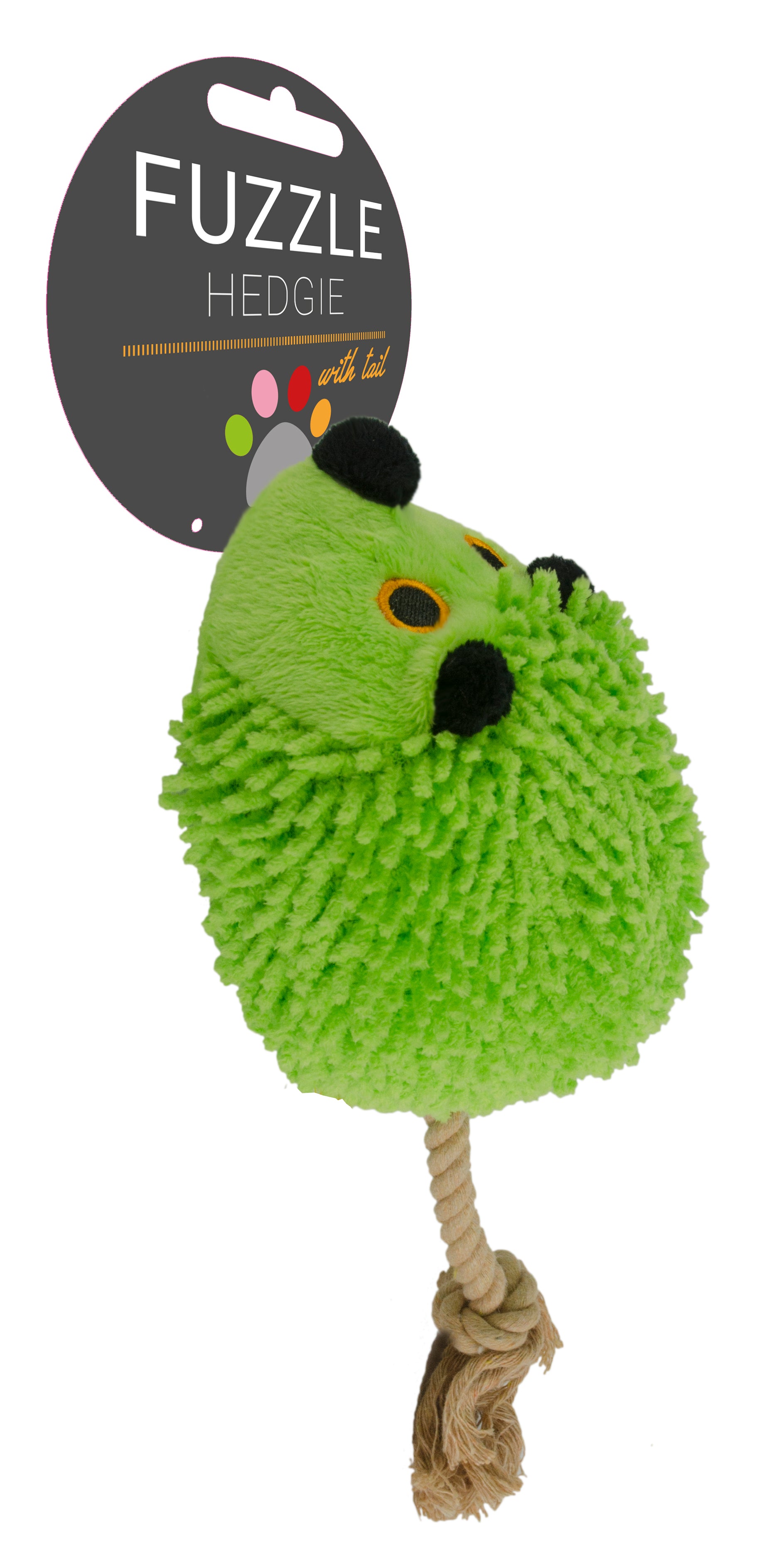 Fuzzle Hundespielzeug, Hedgie mit Schwanz, mit Quietscher, Seilarme, grün, 15 x 20 cm