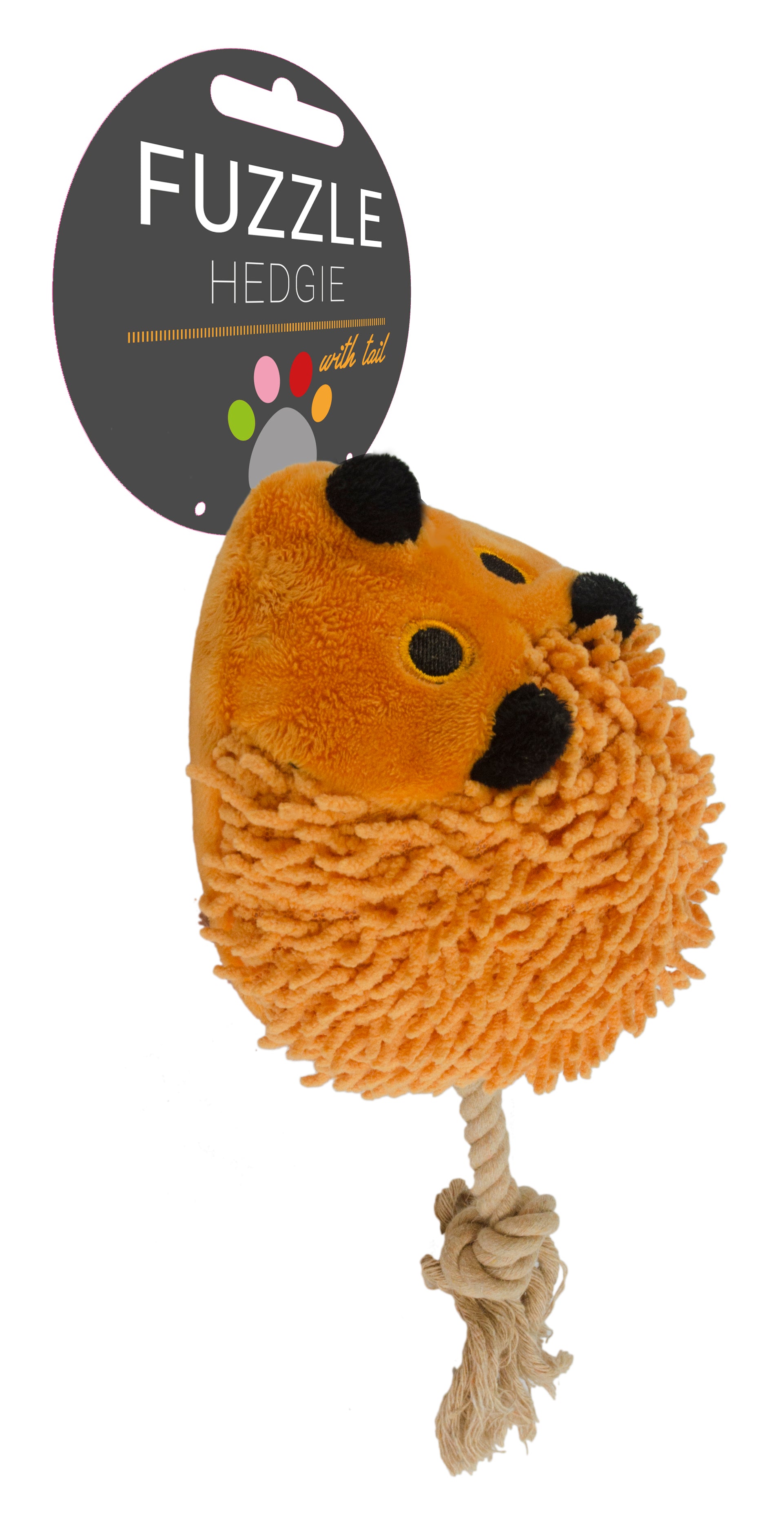 Hundespielzeug Fuzzle, Hedgie mit Schwanz, Quietscher, Seil, orange, 15 x 20 cm