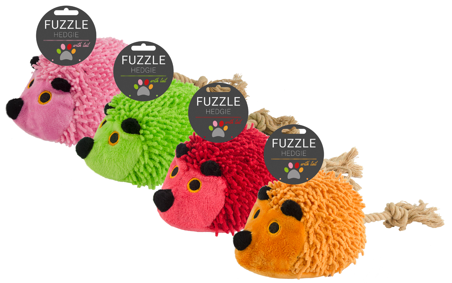 Fuzzle Hundespielzeug, Igel mit Schwanz, Seilarme, Quietscher, 15 x 20 cm, Rot