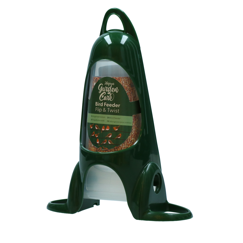 Vogelfutterspender Hofman Garden Care, Flip & Twist, transparent, 1200 g, Ø 5–12 cm, 2 Öffnungen