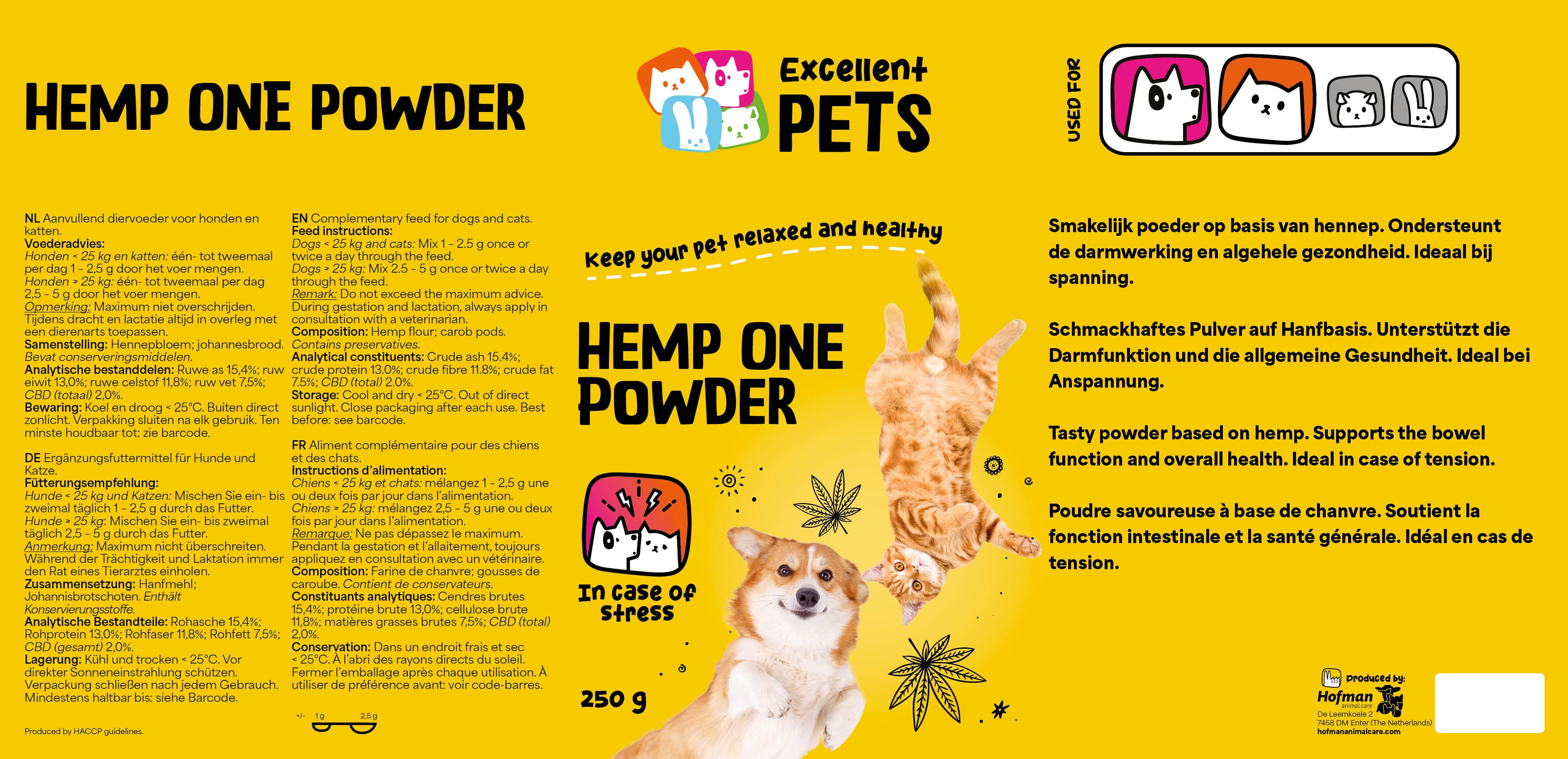 Excellent Pets Hanfpulver für Hunde und Katzen, 250 g
