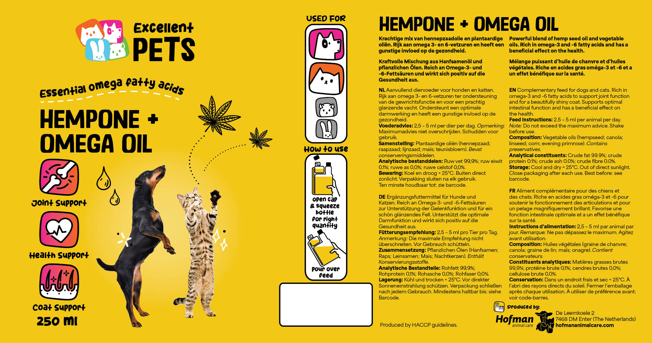 Excellent Pets Hanföl mit Omega-3 und Omega-6 für Hunde und Katzen, 250 ml