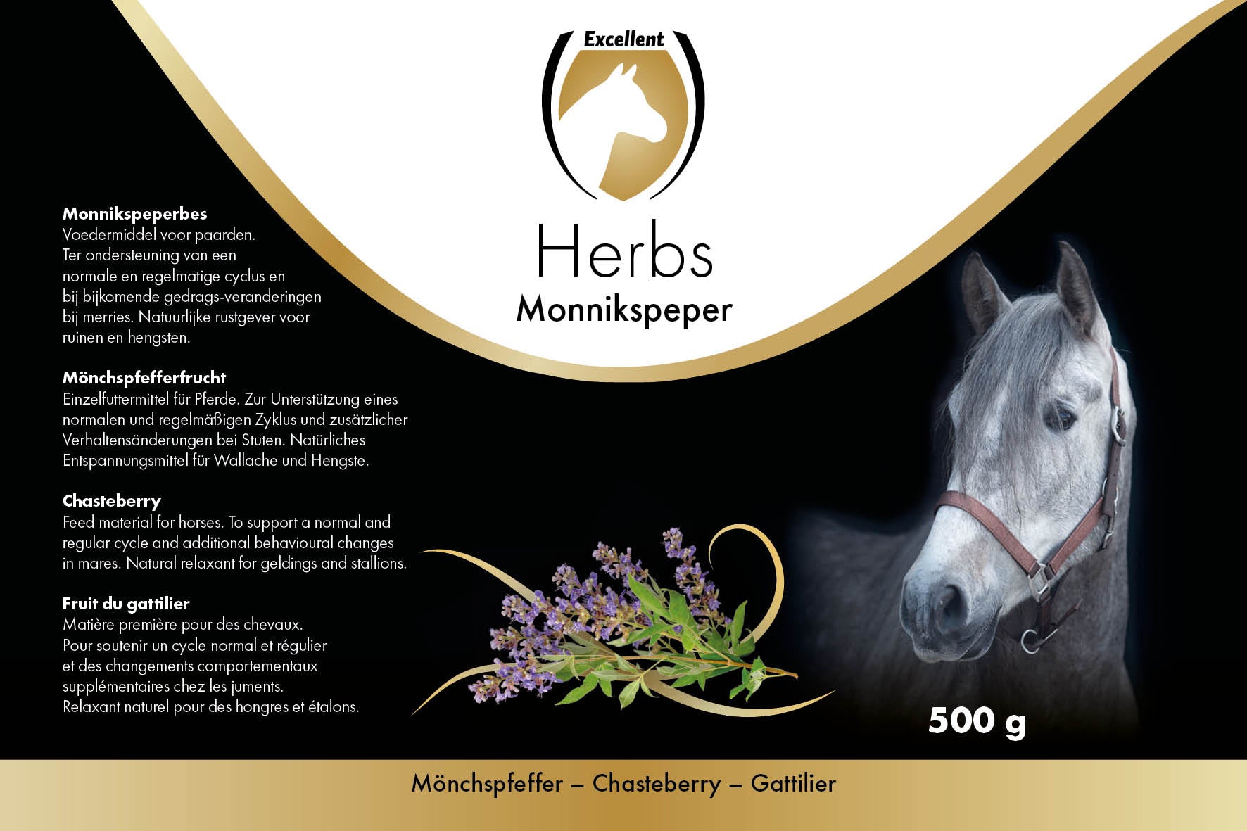 Excellent Horse Herbs Mönchspfeffer, Einzelfuttermittel für Pferde, 500 g