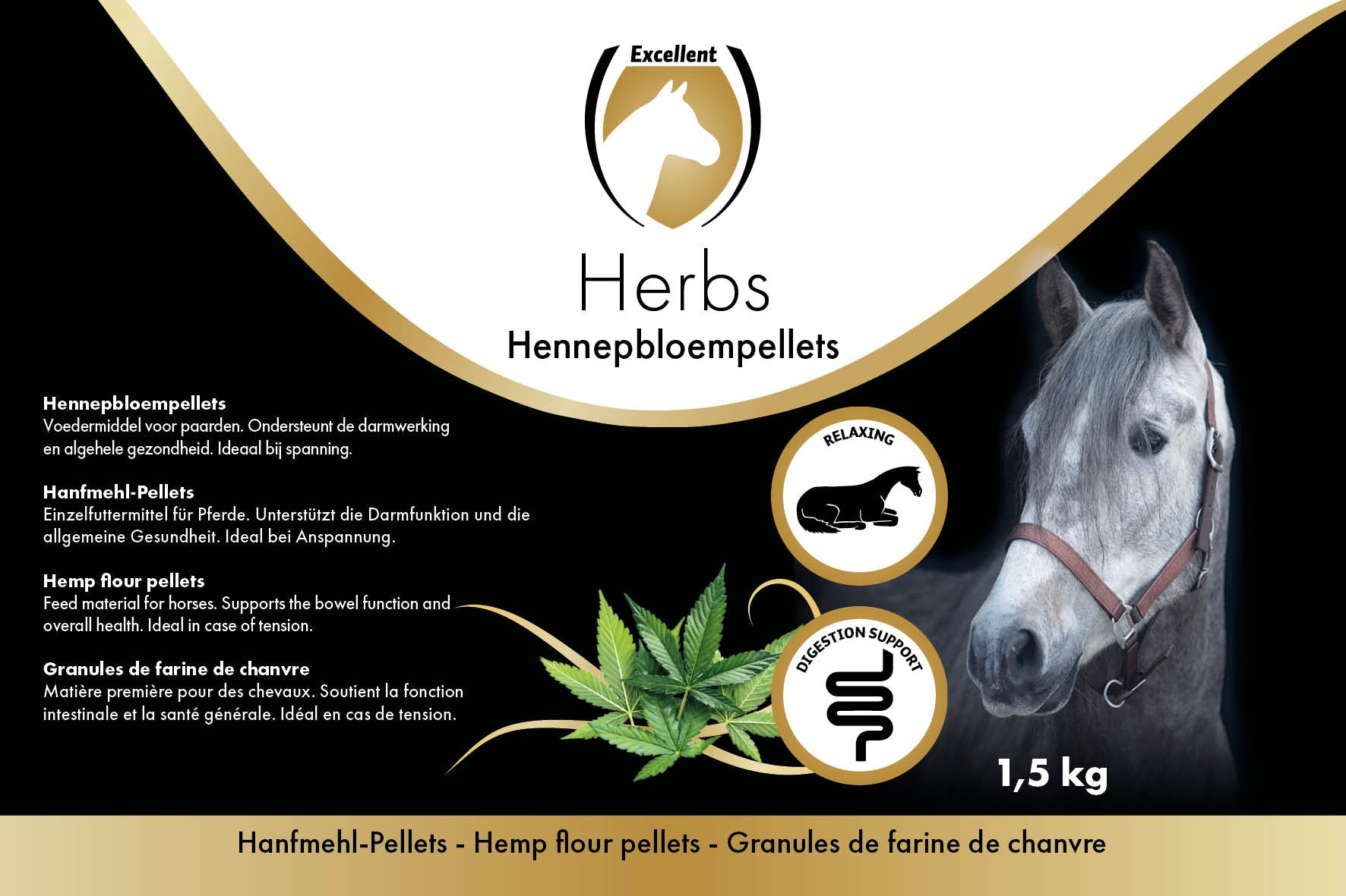 Excellent Horse Hanfmehl-Pellets für Pferde, 1,5 kg