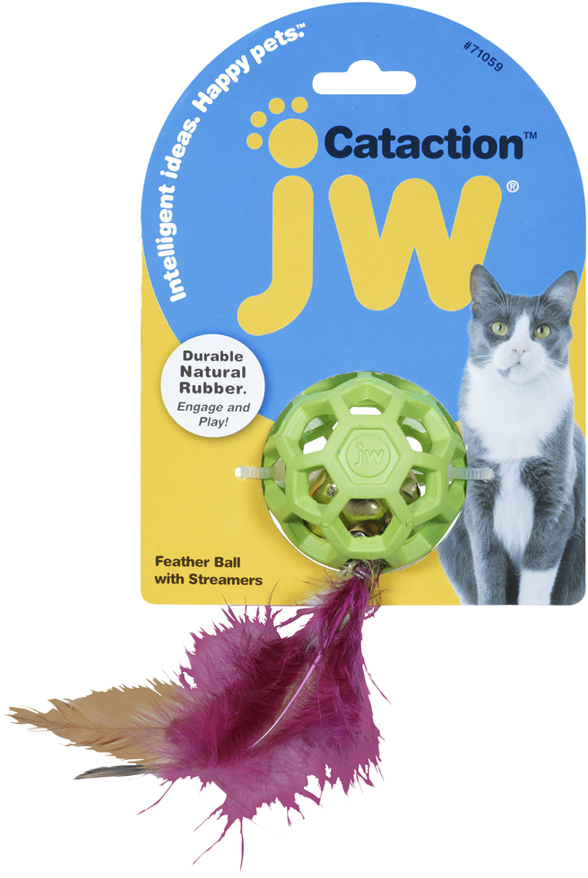 JW Katzen-Spielball, Naturkautschuk, Federn, Glöckchen, Ø 6 cm, Federn 12 cm
