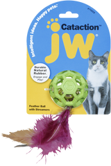 JW Katzen-Spielball, Naturkautschuk, Federn, Glöckchen, Ø 6 cm, Federn 12 cm