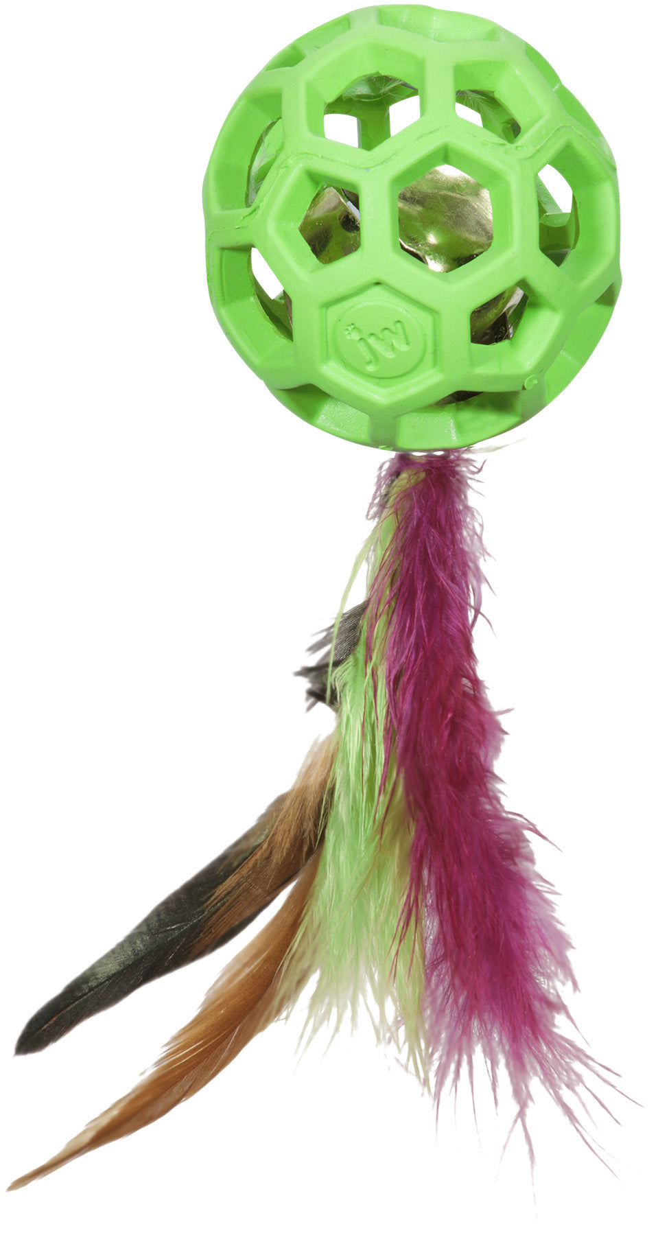 JW Katzen-Spielball, Naturkautschuk, Federn, Glöckchen, Ø 6 cm, Federn 12 cm