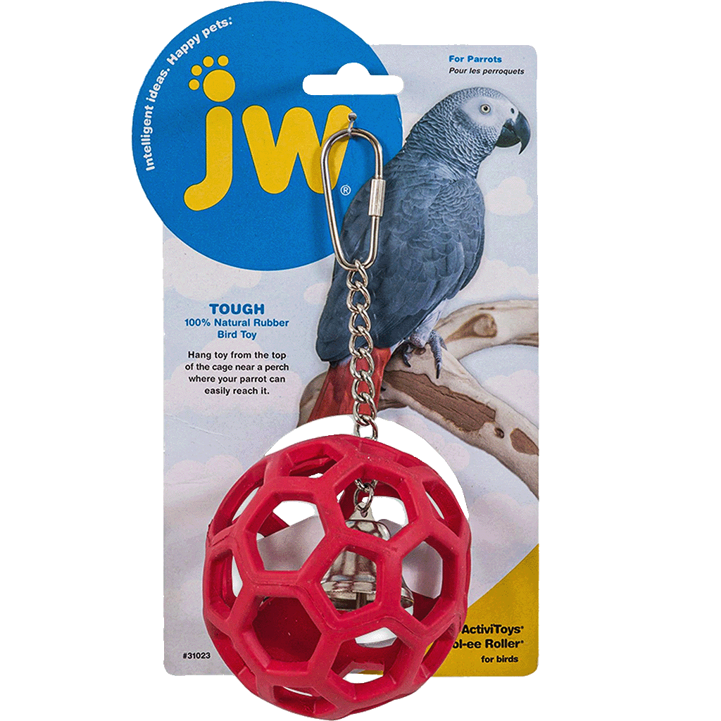 JW Hol-ee Roller Papageienspielzeug, Gummi, Metallkette, Ø 8 cm